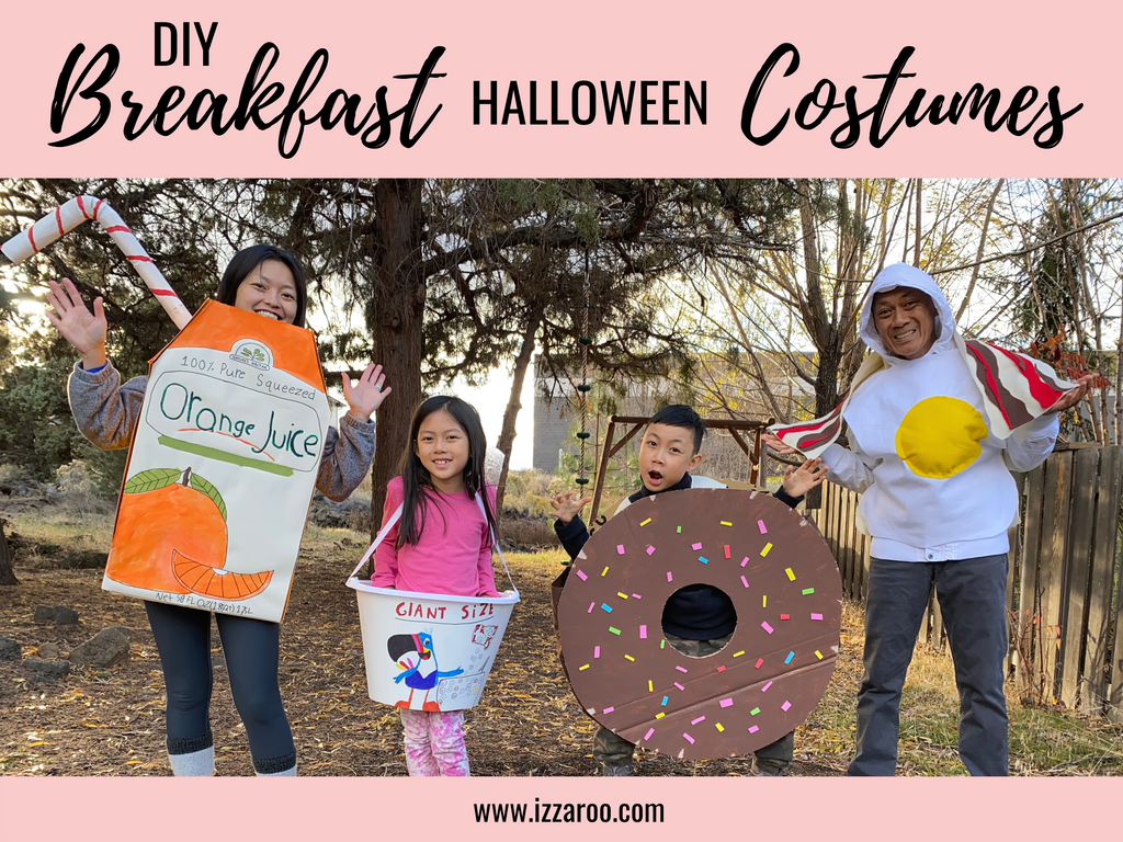 Family Halloween Costumes 2021 - Breakfast Theme - Orange Juice Costume - Cereal Bowl Costume - Donut Costume - Bacon and Eggs Costume