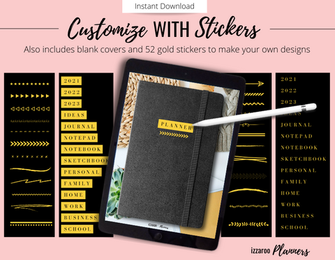 50 Black Moleskin Digital Planner Covers and Gold Stickers – Izzaroo