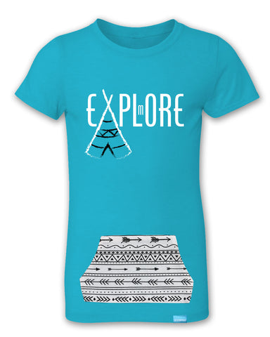 Explore More - Bondi Blue - Girl's T-Shirt with Pocket